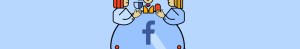 Illustration of 3 people sitting around a table that has a Facebook logo on it.