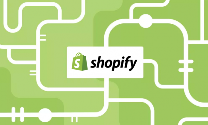 Shopify logo on top of green and white background.