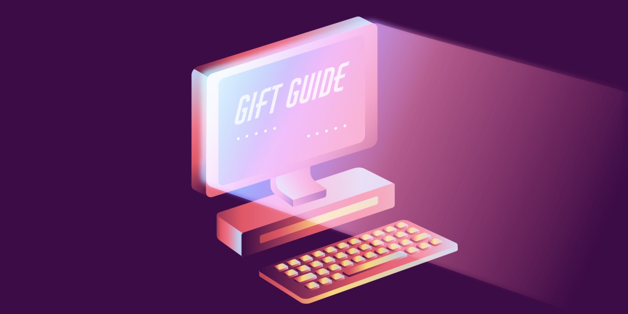 The header image features an illustration of a computer screen lit up with the words "Gift Guide" on the screen.