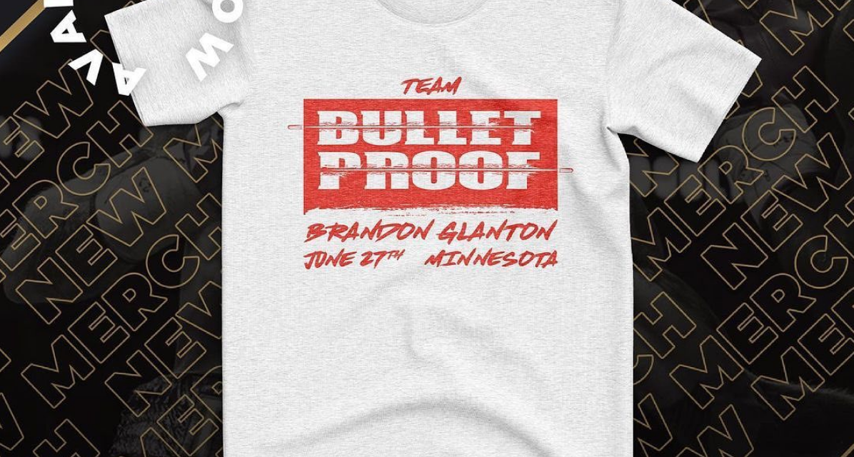 Photograph of a t-shirt that says "bullet proof" in the middle.