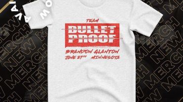 Photograph of a t-shirt that says "bullet proof" in the middle.