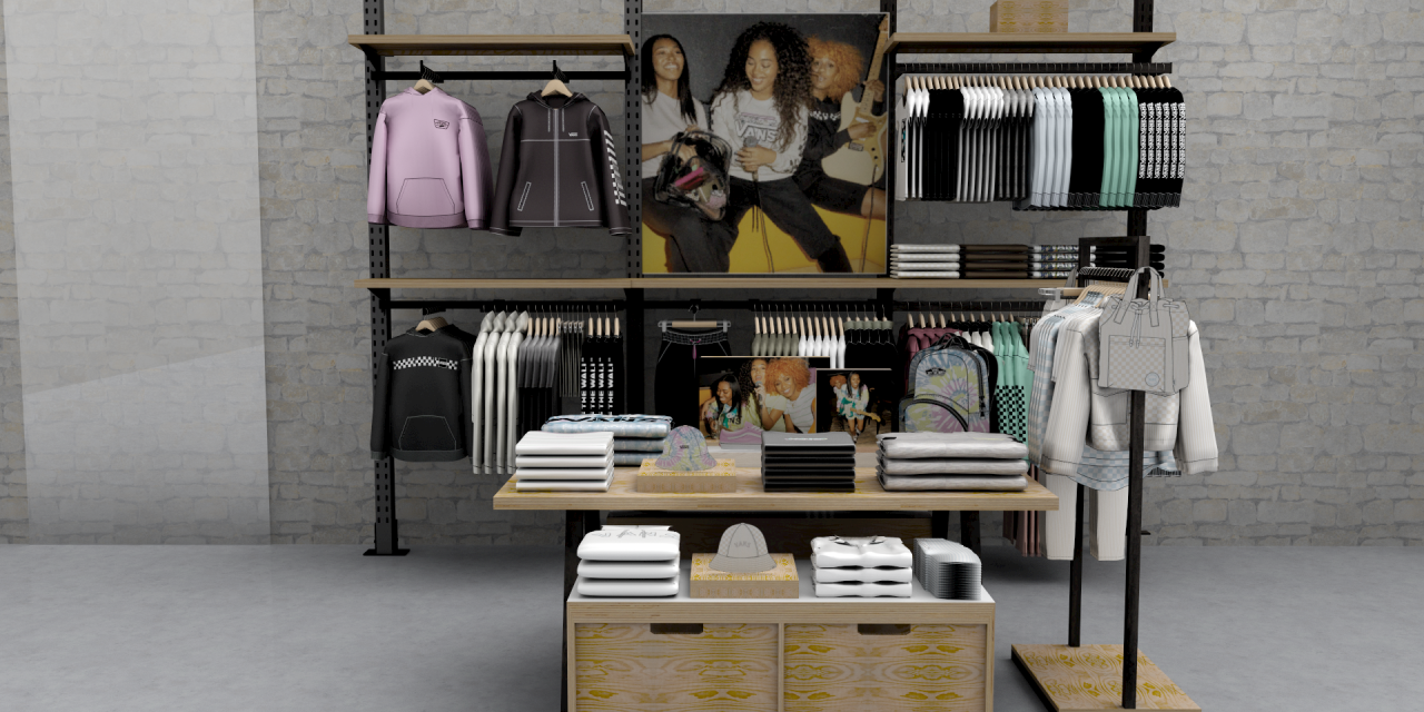 Digital rendering of a Vans merchandise display