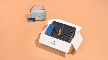 authenticated luxury handbags from eBay on a pink background