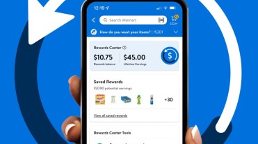 A phone showing the reward balance and the lifetime earnings people get with Walmart Rewards