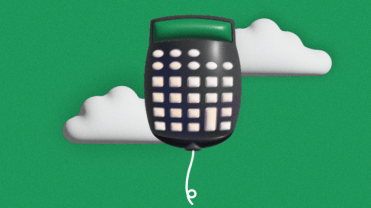 Green "calculator" balloon on a green background with white clouds