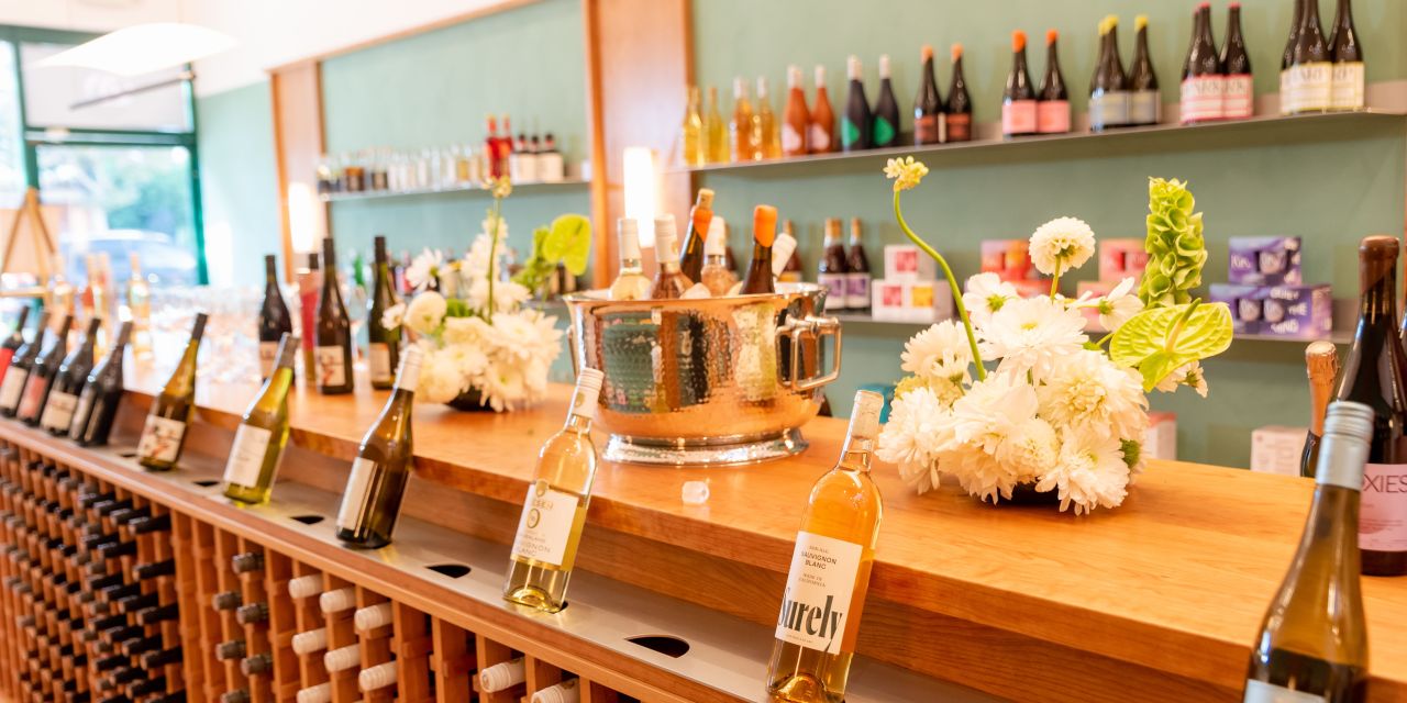 Bottles of non-alcoholic wine on a shelf