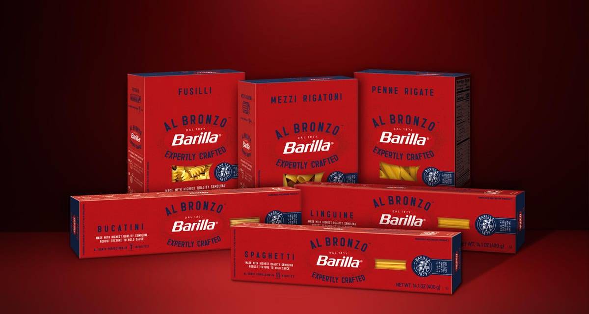 Barilla's new Al Bronzo pasta line, sold in red boxes