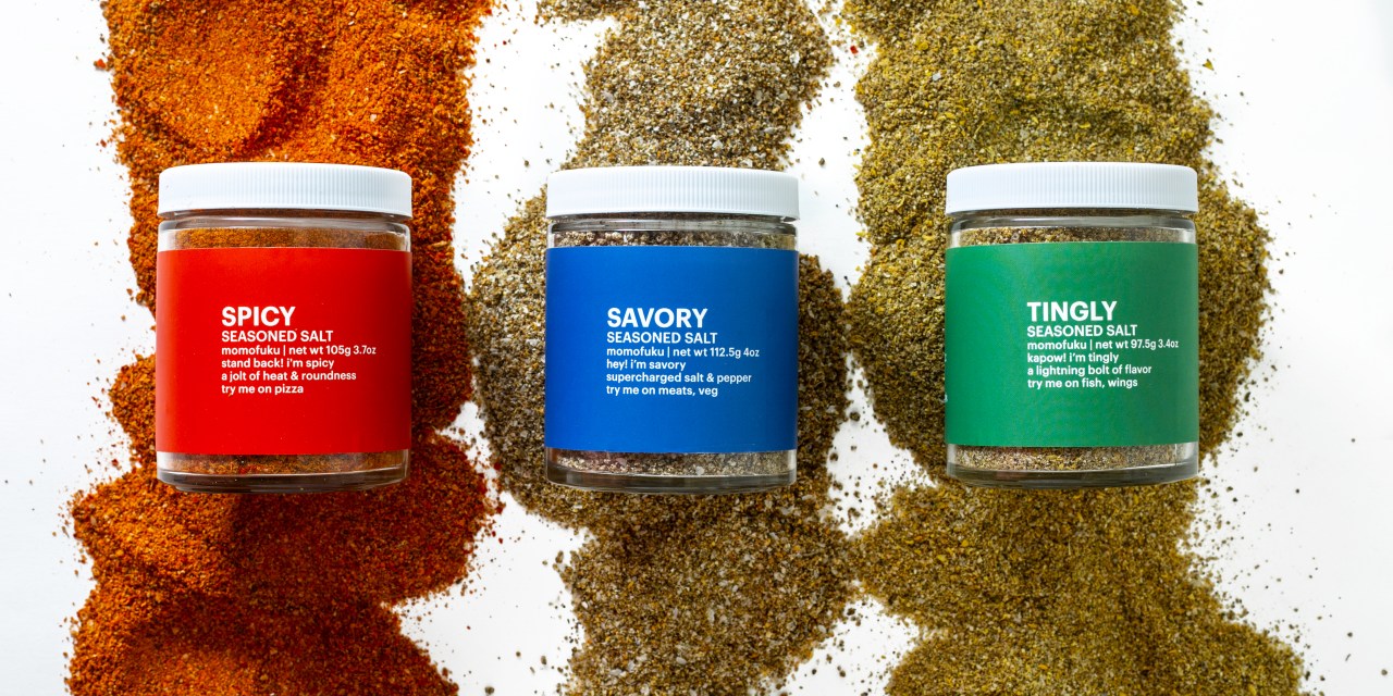 Momofuku's three different seasoned salts.