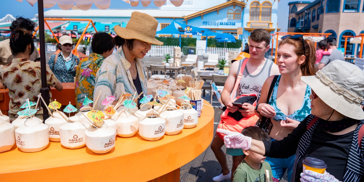 At the Santa Monica Pier last month, furniture retailer Ashley was handing out coconut drinks.