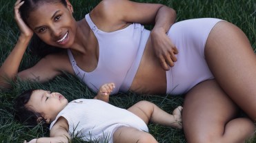 Bravado Designs's new intimates on a mom next to a baby.