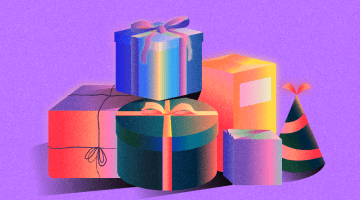 Wrapped holiday gifts on a purple background