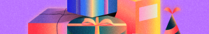 Wrapped holiday gifts on a purple background