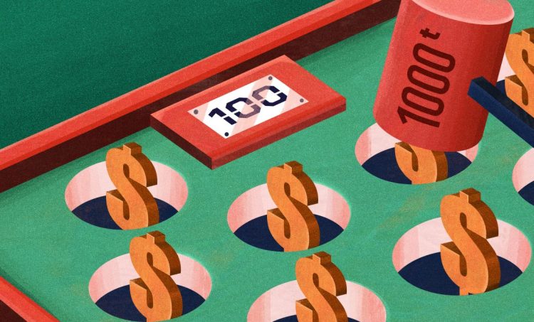 'Whack a mole' game with dollar signs popping out