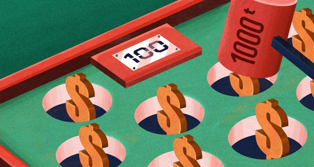 'Whack a mole' game with dollar signs popping out