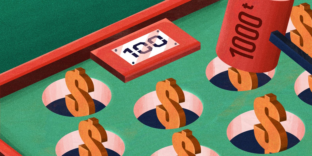 'Whack a mole' game with dollar signs popping out
