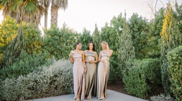 Three women wearing Birdy Grey dresses.