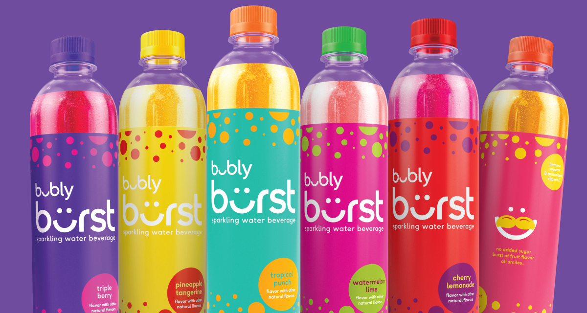 All six flavors of the new Bubly Burst product line.