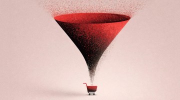 A visual representation of the checkout funnel, featuring a funnel leading to a shopping cart