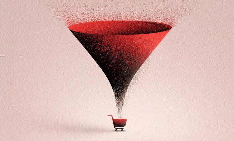 A visual representation of the checkout funnel, featuring a funnel leading to a shopping cart