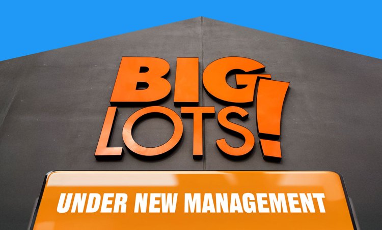 Big Lots storefront with a sign that reads "under new management"