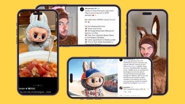 Screenshots showing how brands like Olive Garden and E.l.f are mentioning Labubus in their Instagram posts