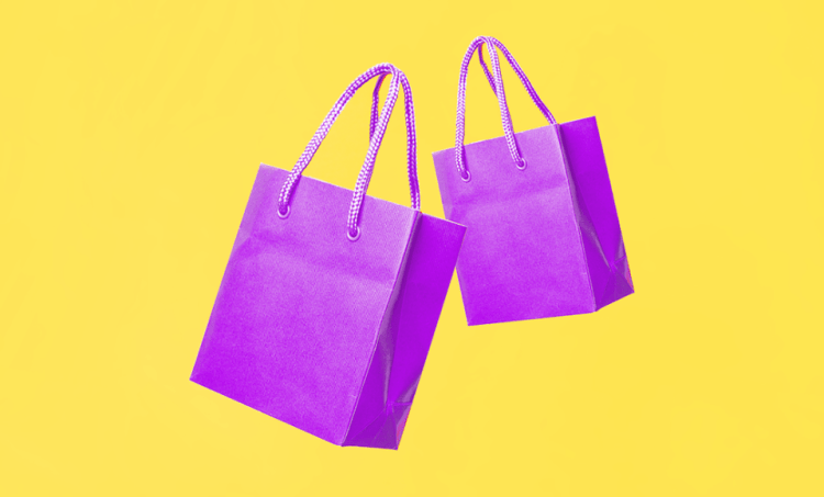 Illustration of two paper shopping bags.